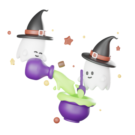 Ghost With Cauldron Pot  3D Icon