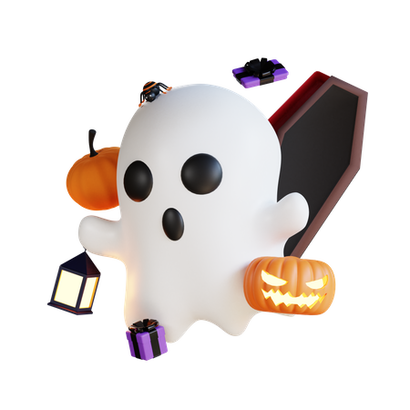 Ghost with coffin  3D Illustration