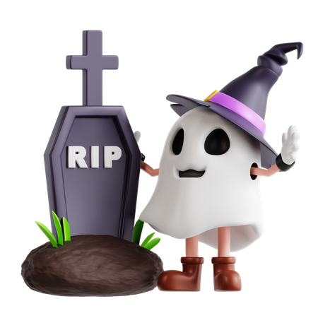 Ghost With Gravestone  3D Illustration