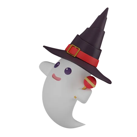 Ghost With Witch Hat 3D Icon