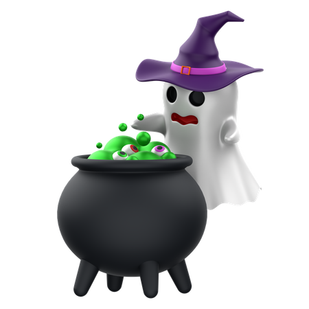 Ghost With Magic Cauldron  3D Icon