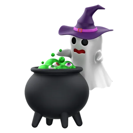 Ghost With Magic Cauldron  3D Icon