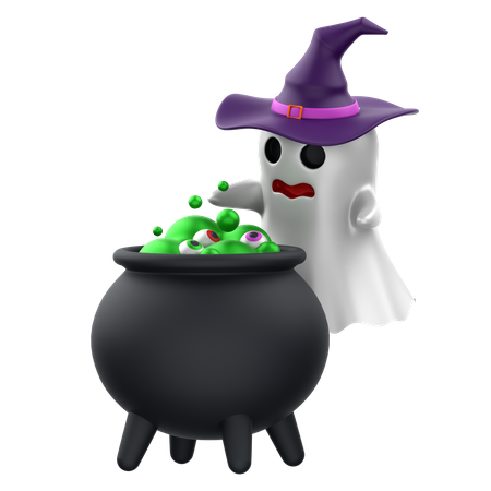Ghost With Magic Cauldron  3D Icon
