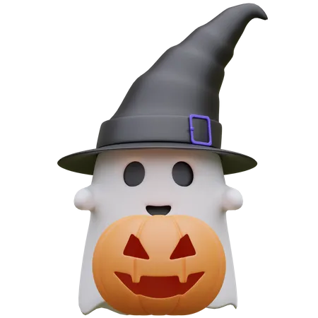 Ghost with pumpkin  3D Icon