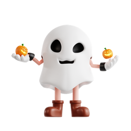 Ghost With Pumpkin  3D Illustration