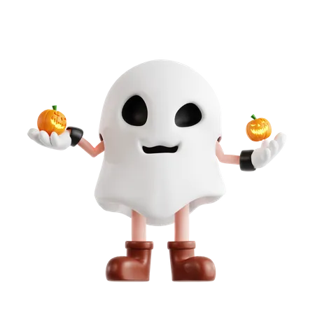 Ghost With Pumpkin  3D Illustration