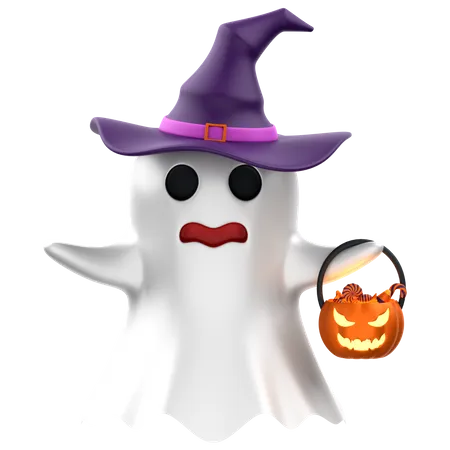 Ghost With Pumpkin  3D Icon