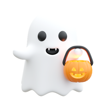 Ghost With Pumpkin Basket  3D Icon