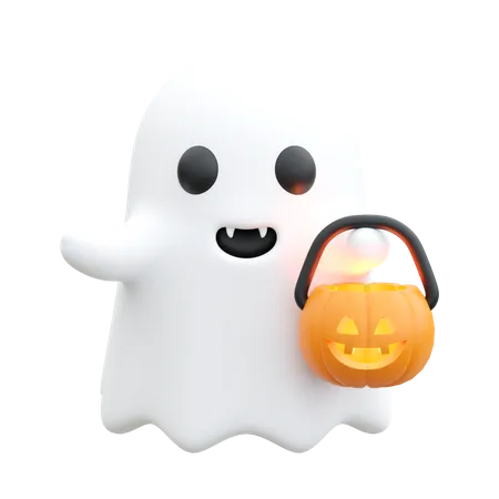 Ghost With Pumpkin Basket  3D Icon