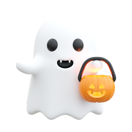 Ghost With Pumpkin Basket  3D Icon