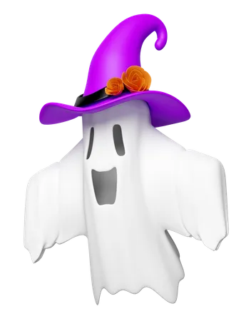 Ghost With Witch Hat  3D Icon