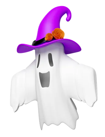 3 D Halloween Day Concept Wwith Cute Ghost Flying Witch Hat Isolated Holiday Party 3D Icon