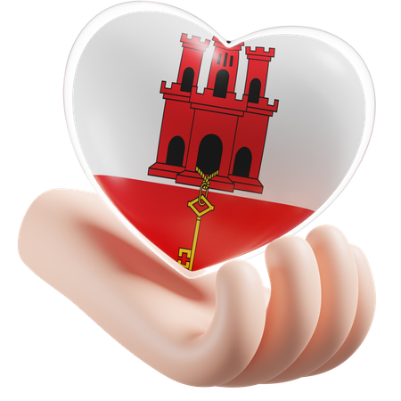 Cuidados com as mãos e o coração da bandeira de Gibraltar  3D Icon
