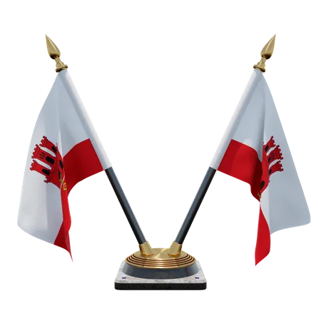 Doppelter Tischflaggenständer für Gibraltar  3D Flag