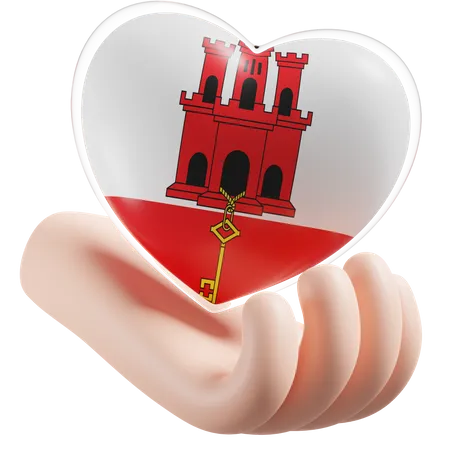 Gibraltar Flag Heart Hand Care  3D Icon