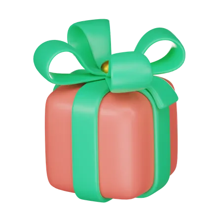 Red Gift Box With Green Ribbon 3 D Render Illustration 3D Icon