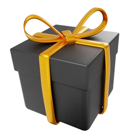 Single Black Gift Box With Gold Ribbon Black Friday 3 D Icon Illustration Vector Happy Shopping With Discount And Hot Sale 3D Icon