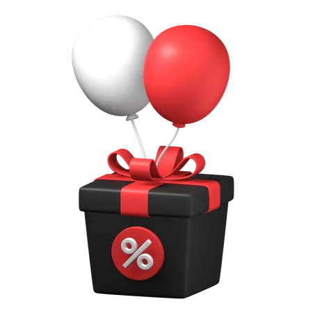 Gift Box Present With Balloon Black Friday Sale Promotion 3 D Icon Illustration Design 3D Icon