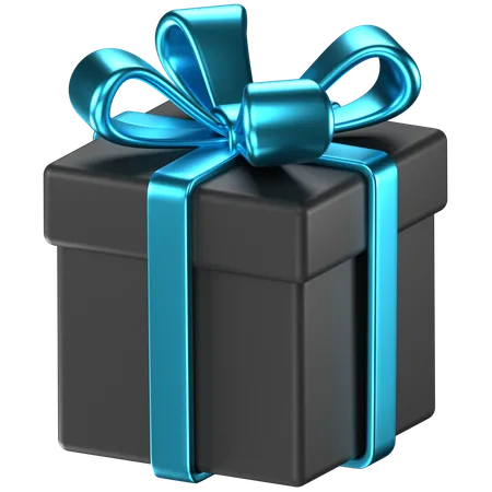 3 D Illustration Of A Black Giftbox With Light Blue Bow Ribbons 3D Icon