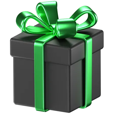 3 D Illustration Of A Black Giftbox With Green Bow Ribbons 3D Icon