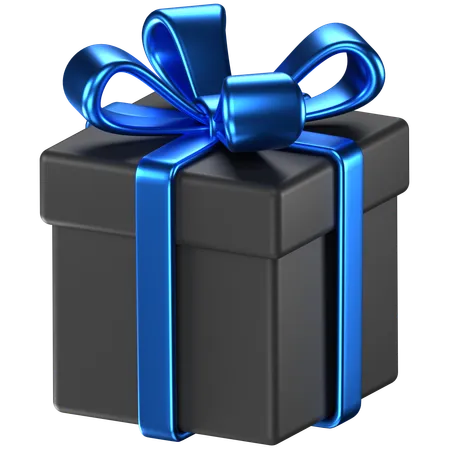 3 D Illustration Of A Black Giftbox With Blue Bow Ribbons 3D Icon