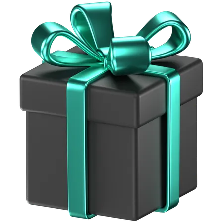 3 D Illustration Of A Black Giftbox With Cyan Bow Ribbons 3D Icon