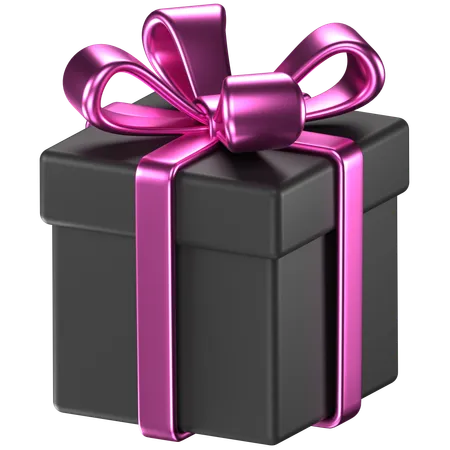 3 D Illustration Of A Black Giftbox With Pink Bow Ribbons 3D Icon