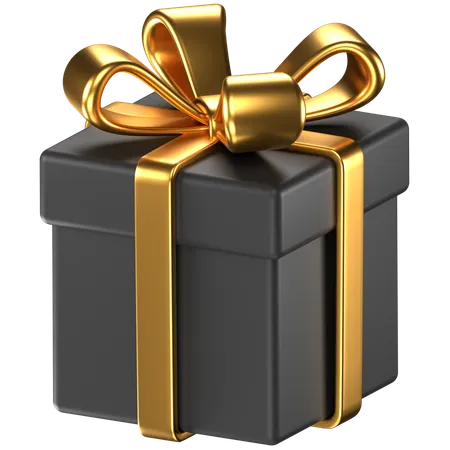 3 D Illustration Of A Black Giftbox With Gold Bow Ribbons 3D Icon