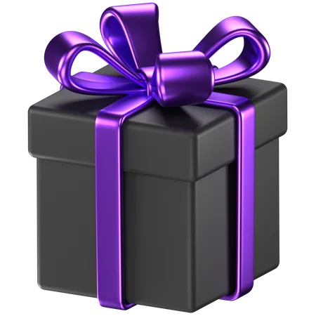 3 D Illustration Of A Black Giftbox With Purple Bow Ribbons 3D Icon