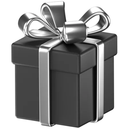 3 D Illustration Of A Black Giftbox With Silver Bow Ribbons 3D Icon