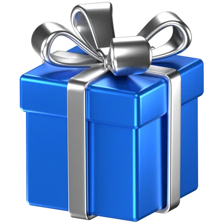 3 D Illustration Of A Blue Giftbox With Silver Bow Ribbons 3D Icon
