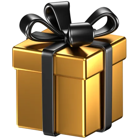 3 D Illustration Of A Gold Giftbox With Black Bow Ribbons 3D Icon