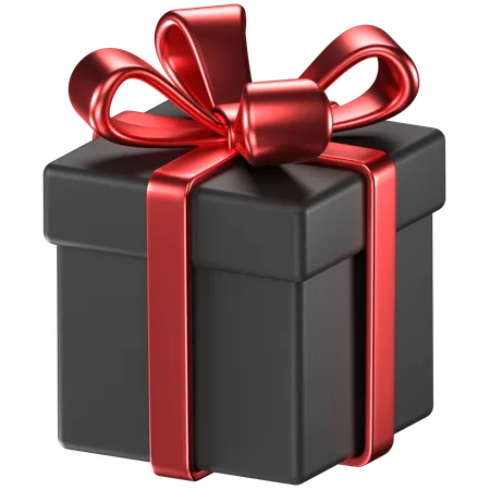 3 D Illustration Of A Black Giftbox With Red Bow Ribbons 3D Icon
