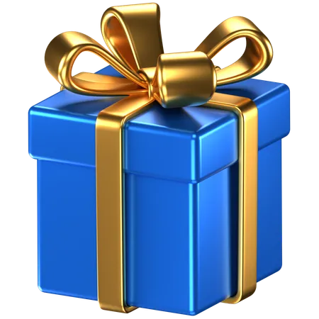 3 D Illustration Of A Blue Giftbox With Gold Bow Ribbons 3D Icon