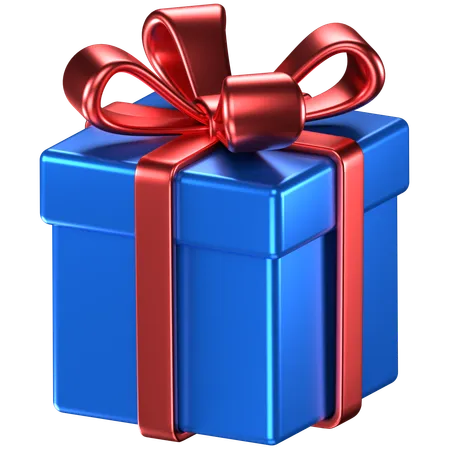 3 D Illustration Of A Blue Giftbox With Red Bow Ribbons 3D Icon