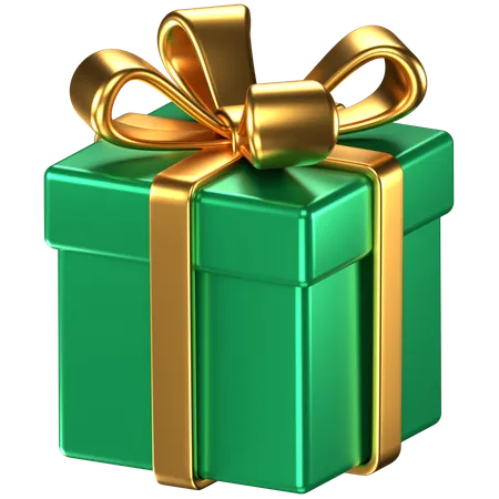 3 D Illustration Of A Green Giftbox With Gold Bow Ribbons 3D Icon