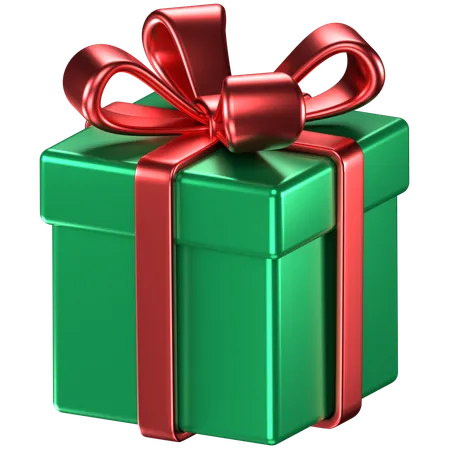 3 D Illustration Of A Green Giftbox With Red Bow Ribbons 3D Icon