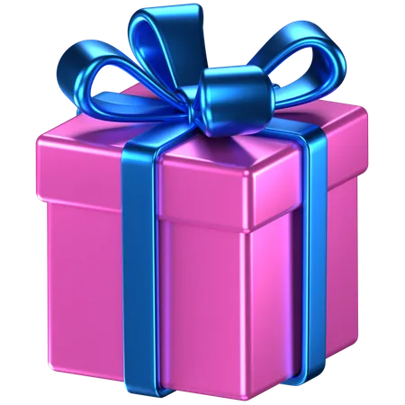 3 D Illustration Of A Pink Giftbox With Blue Bow Ribbons 3D Icon