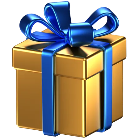 3 D Illustration Of A Gold Giftbox With Blue Bow Ribbons 3D Icon
