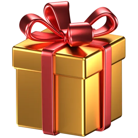 3 D Illustration Of A Gold Giftbox With Red Bow Ribbons 3D Icon