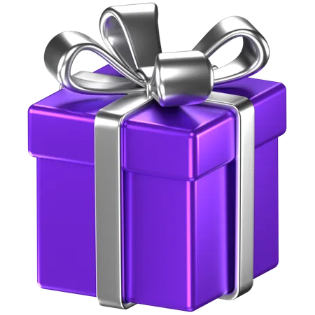 3 D Illustration Of A Purple Giftbox With Silver Bow Ribbons 3D Icon