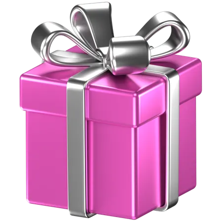 3 D Illustration Of A Pink Giftbox With Silver Bow Ribbons 3D Icon