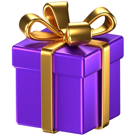 3 D Illustration Of A Purple Giftbox With Gold Bow Ribbons 3D Icon