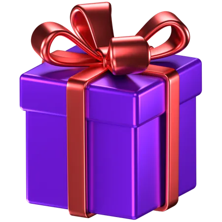 3 D Illustration Of A Purple Giftbox With Red Bow Ribbons 3D Icon