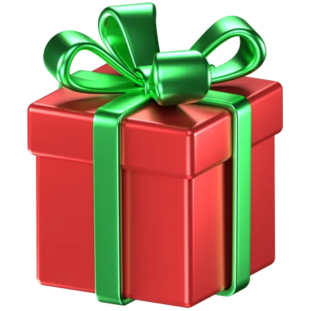 3 D Illustration Of A Red Giftbox With Green Bow Ribbons 3D Icon