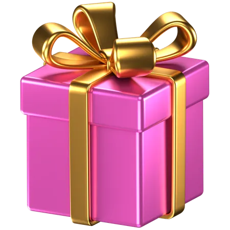 3 D Illustration Of A Pink Giftbox With Gold Bow Ribbons 3D Icon