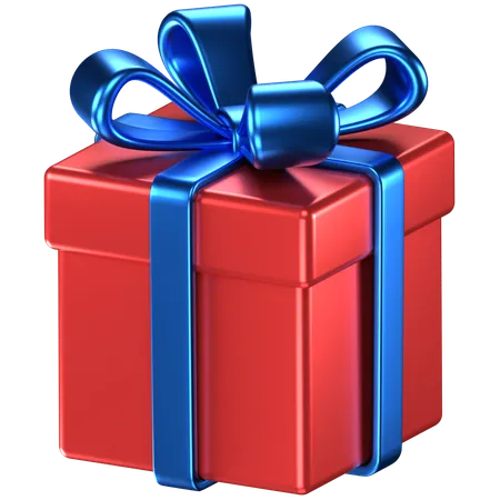 3 D Illustration Of A Red Giftbox With Blue Bow Ribbons 3D Icon