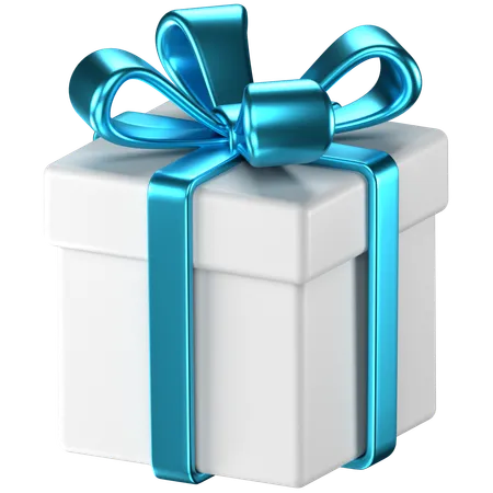 3 D Illustration Of A White Giftbox With Light Blue Bow Ribbons 3D Icon