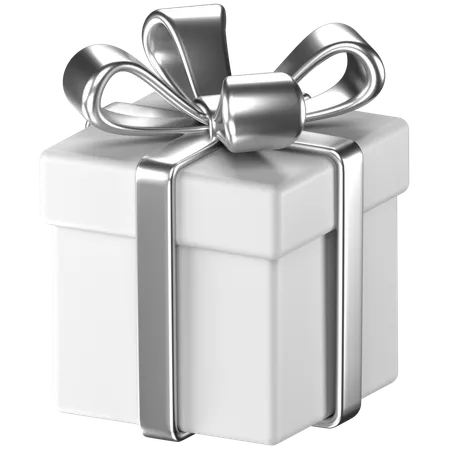 3 D Illustration Of A White Giftbox With Silver Bow Ribbons 3D Icon
