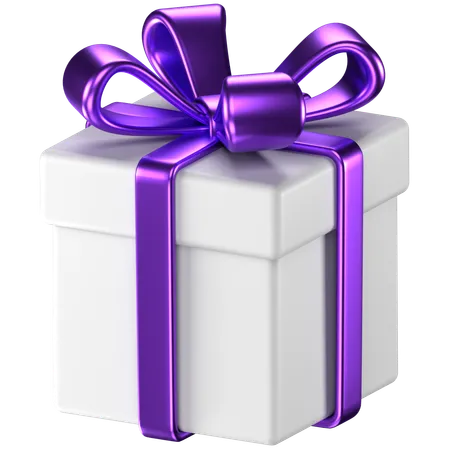 3 D Illustration Of A White Giftbox With Purple Bow Ribbons 3D Icon